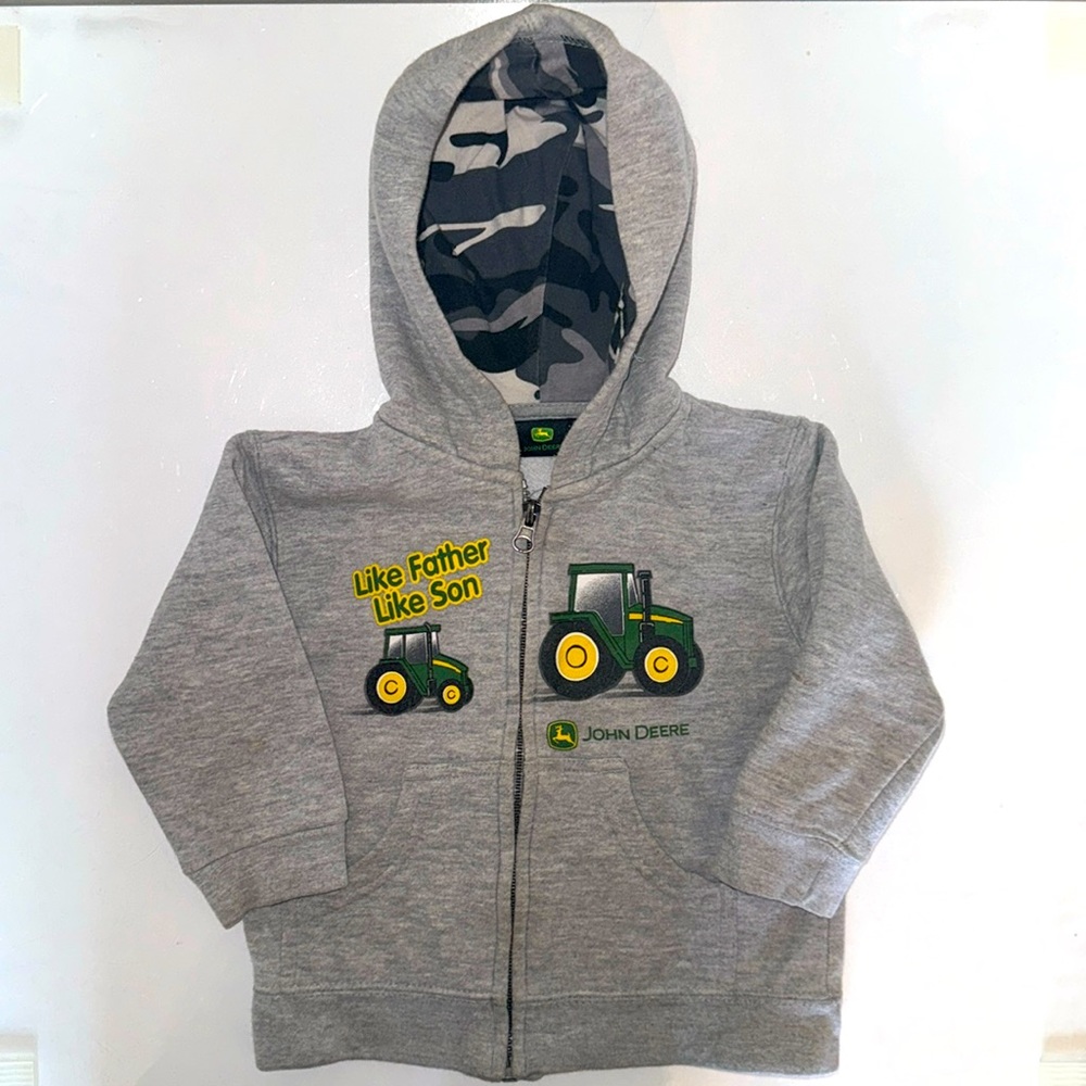 John Deere 18M Gray Zip Up Hoodie